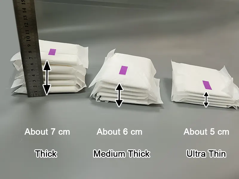Thick Medium Thick and Ultra Thin sanitary pads Comparing Thickness